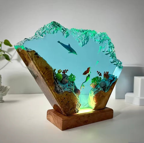 Ocean World Resin Lamp — Dolphin & Mermaid Scene 🐬